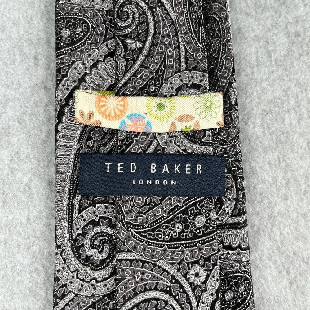 Ted Baker London Necktie Silk Gray Paisley Classic Tie